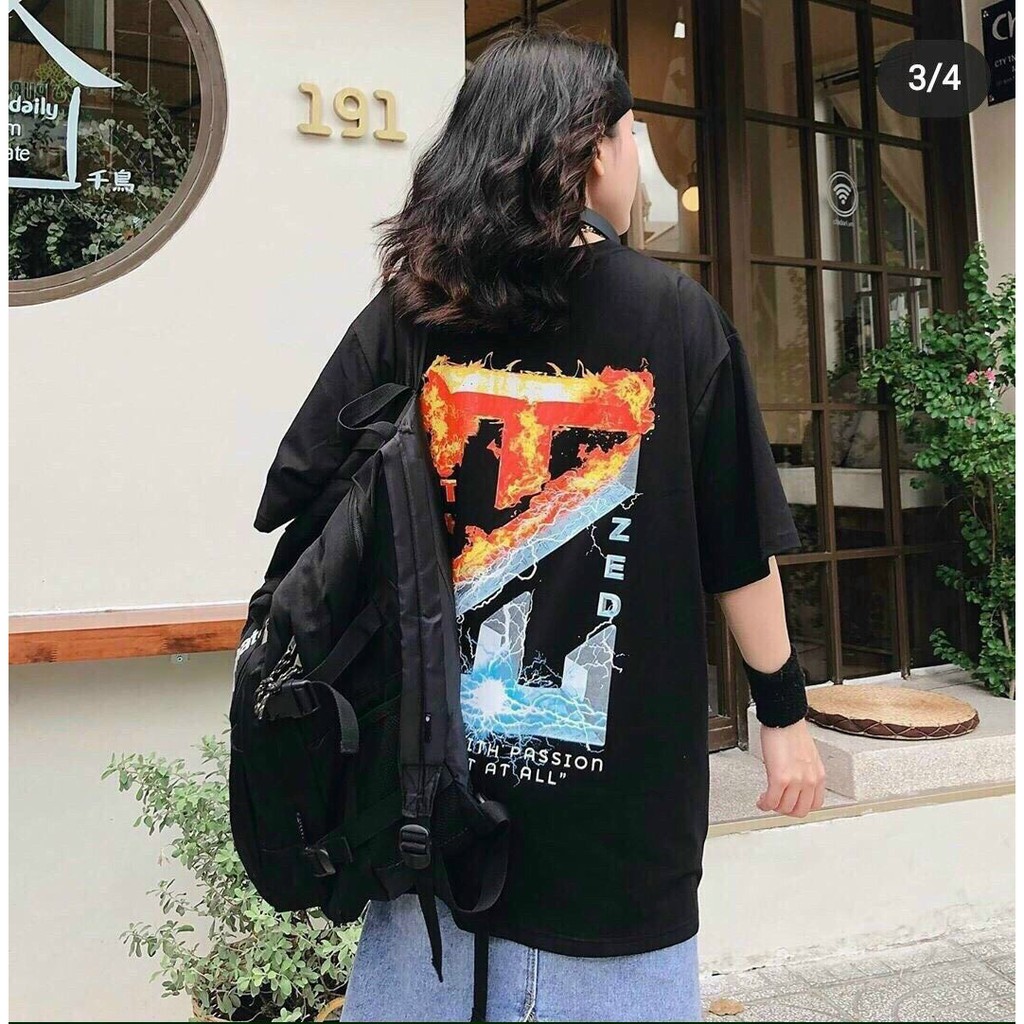 ÁO THUN TSHIRT NAM NỮ 1 CỠ FORM DÁNG RỘNG DƯỚI 65KG MẶC VỪA (LỬA BĂNG ZED) | BigBuy360 - bigbuy360.vn