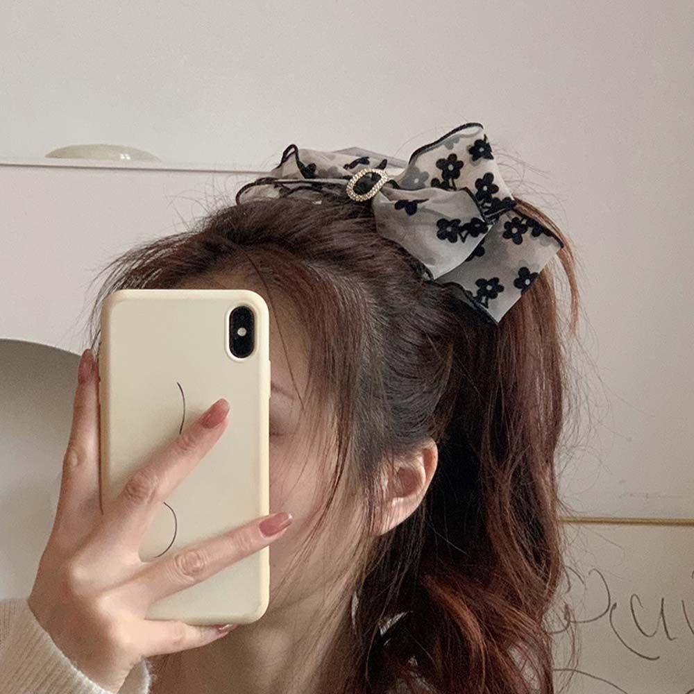 Kẹp Tóc Càng Cua Đính Nơ Lưới Họa Tiết Hoa Phong Cách Vintage Ngọt Ngào Cho Nữ Giá Đỡ