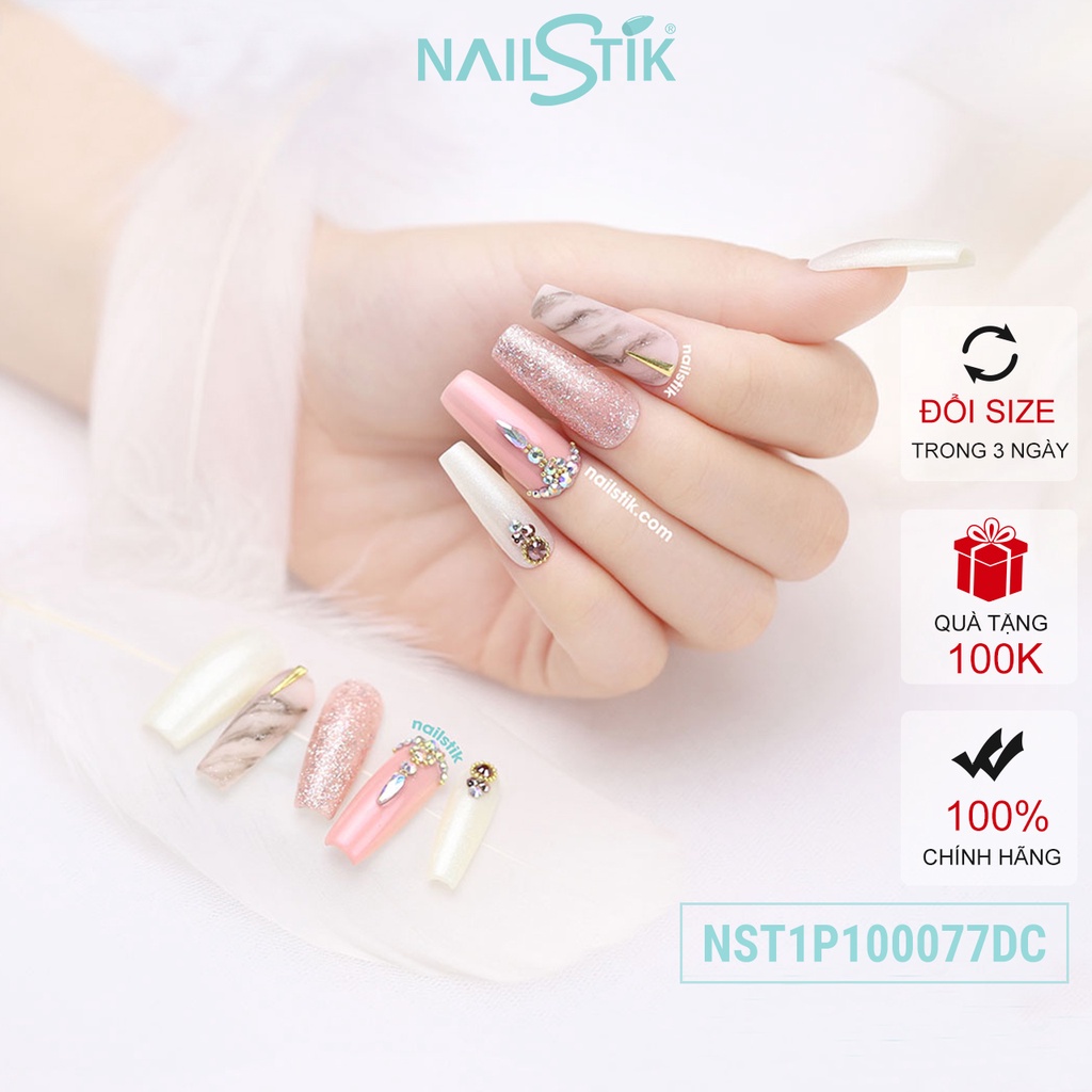 Bộ móng dán Nailstik party, màu nhũ ngọc trai, form móng coffin, dài 077