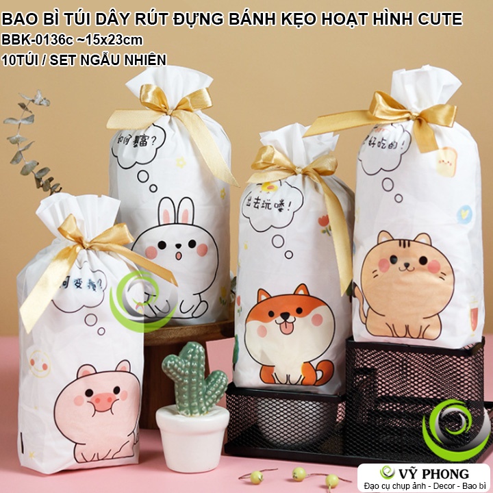 SET 10 BAO BÌ TÚI NHỰA DÂY RÚT BUỘC MIỆNG HOẠT HÌNH XUÂN NĂM MỚI NOEL ĐỰNG BÁNH KẸO LÀM QUÀ TẶNG CÁC DỊP LỄ TẾT BBK-0136