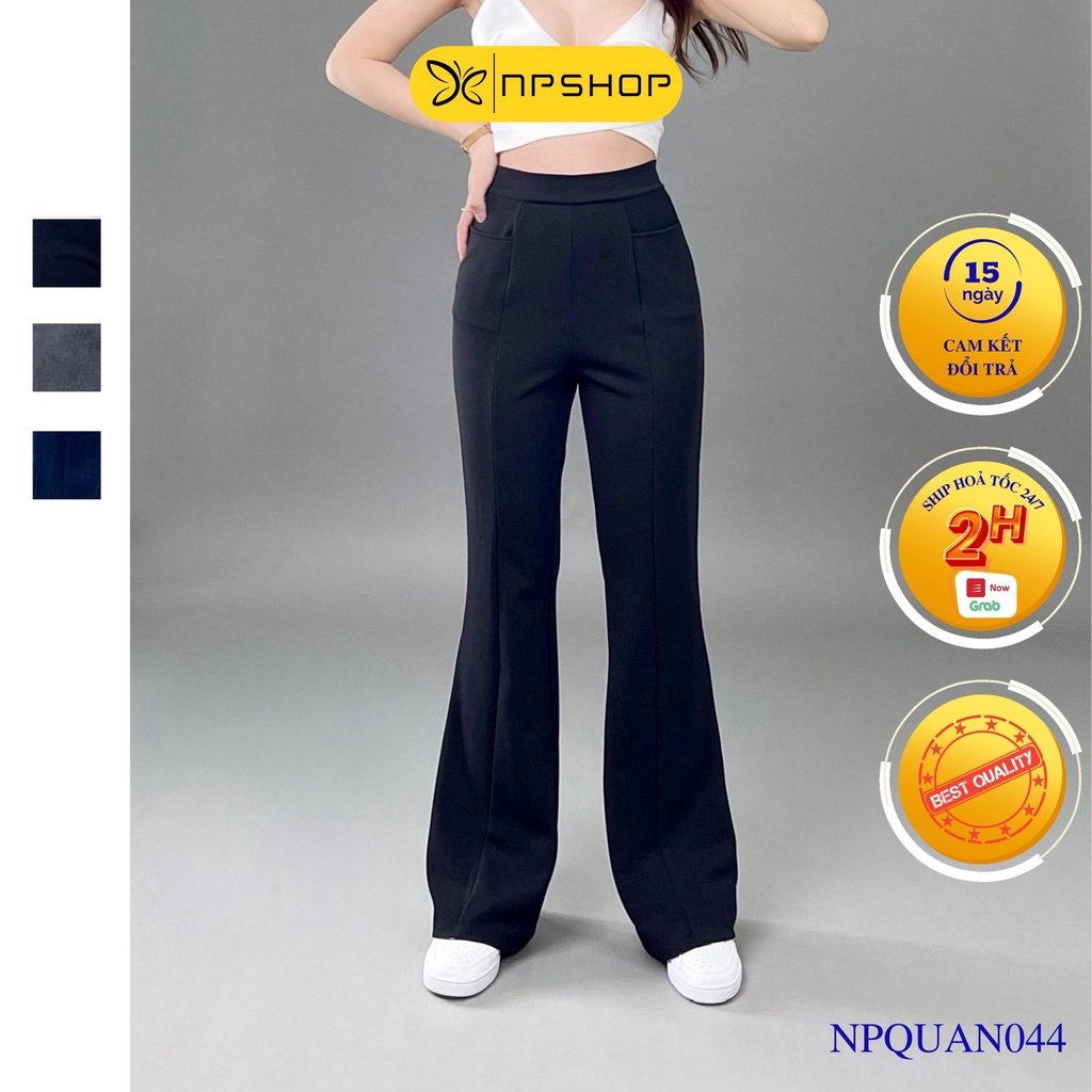 Quần tây ống loe NPSHOP lưng cao trơn dài, quần ống bas cạp cao vải tây cát mềm co giãn NPQ044