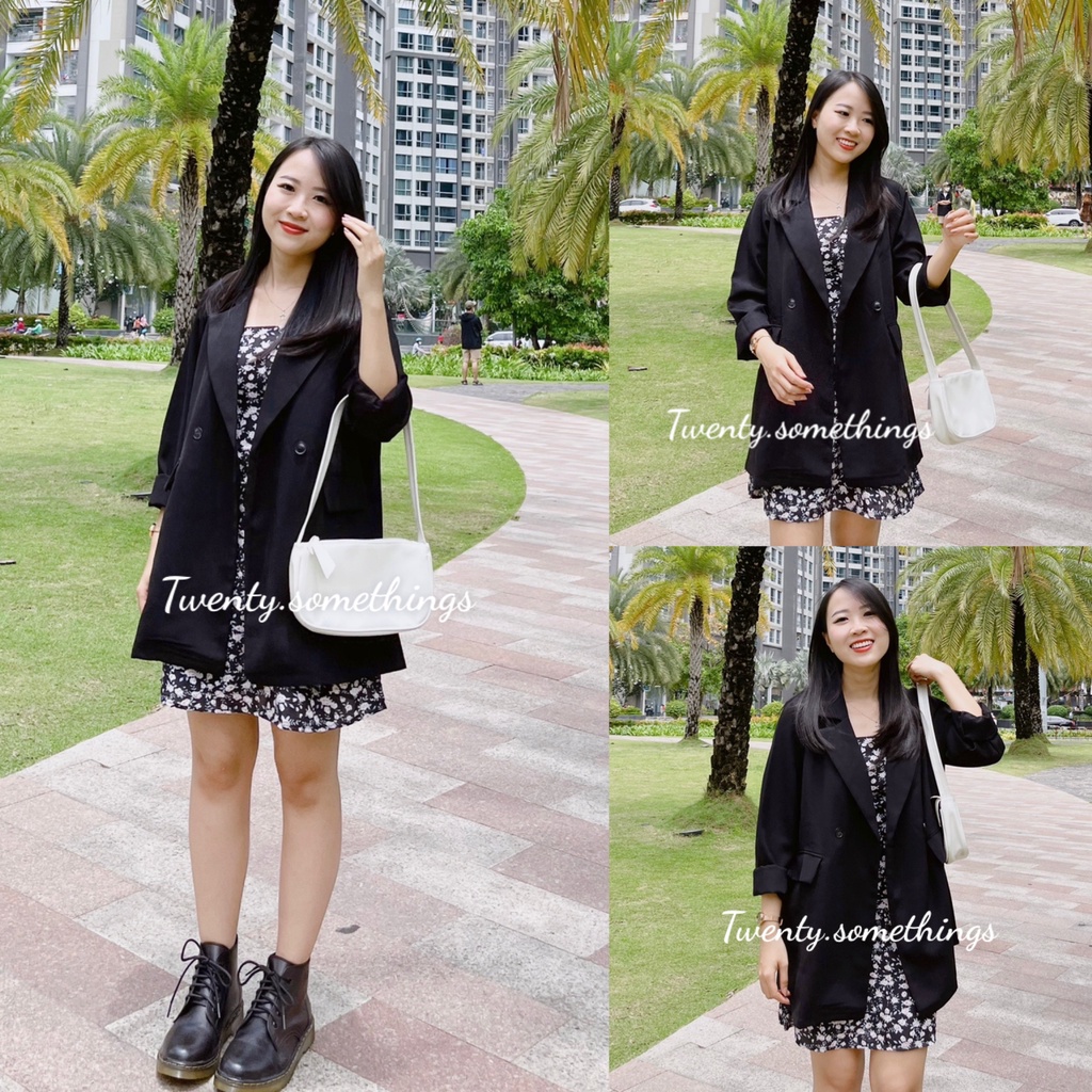 Áo Blazer Đen Form Rộng 1 Lớp 2 Cúc (ảnh thật/sẵn/video)