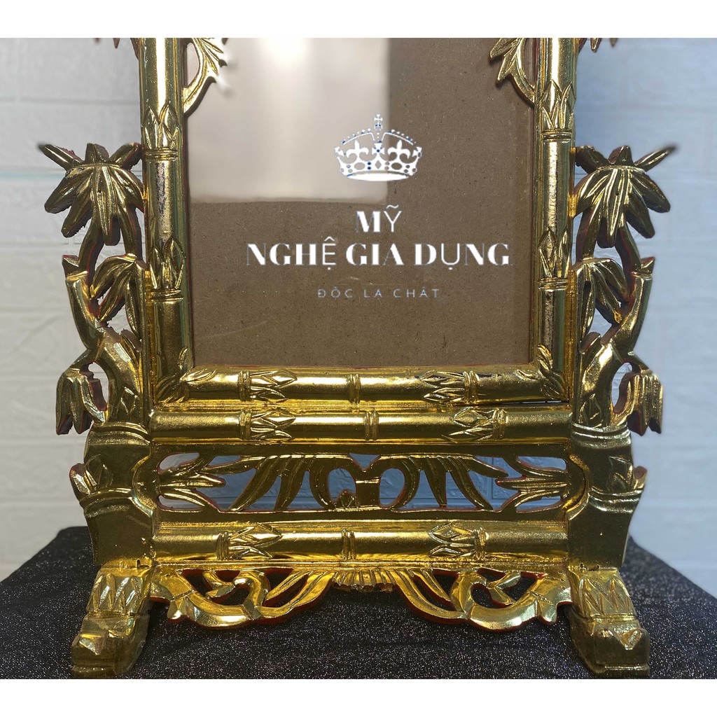 Khung ảnh thờ đơn kiểu trúc Khung ảnh đơn sơn son thiếp vàng trang trí không gian thờ cúng gỗ mít