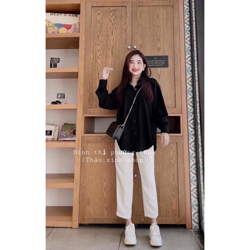 [Mã FAGREEN245 giảm 10% tối đa 30K đơn 99K] Sét đũi trắng cổ vét - bộ dài tay | BigBuy360 - bigbuy360.vn
