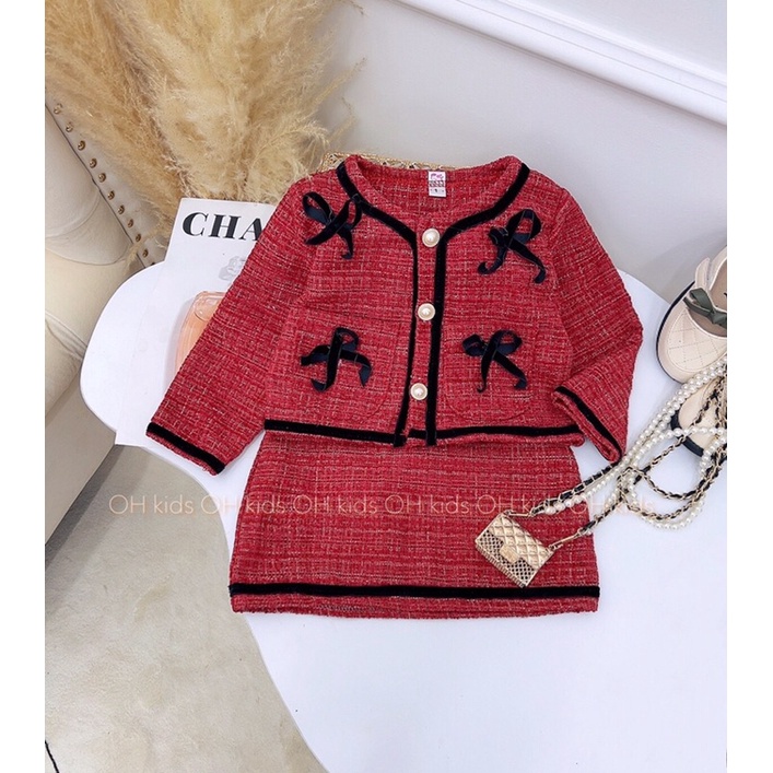 Set Váy Dạ Đỏ cho bé gái
