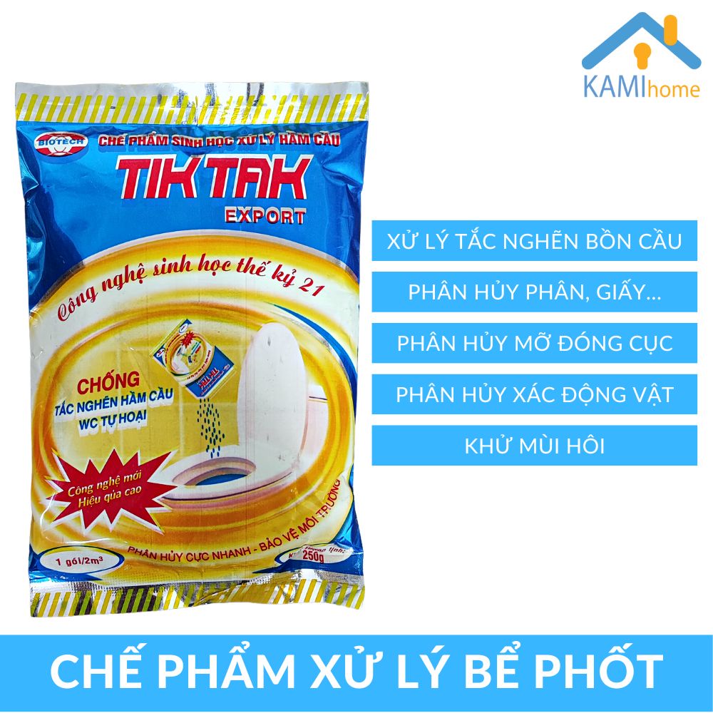 Bột thông tắc cống và bồn cầu tốc độ chậm chế phẩm sinh học TikTak Biotech xử lý bể phốt gói 250gr mã 70050