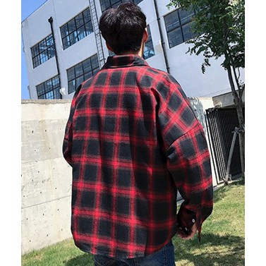 Áo sơ mi Flannel sọc caro đỏ đen không in, áo khoác sơ mi caro nam nữ đều mặc được