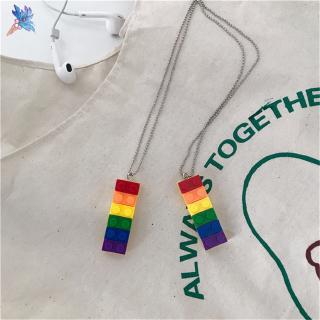 Dây chuyền mặt hình khối màu cầu vồng rực rỡ phong cách harajuku thời trang cho cặp đôi dễ thương