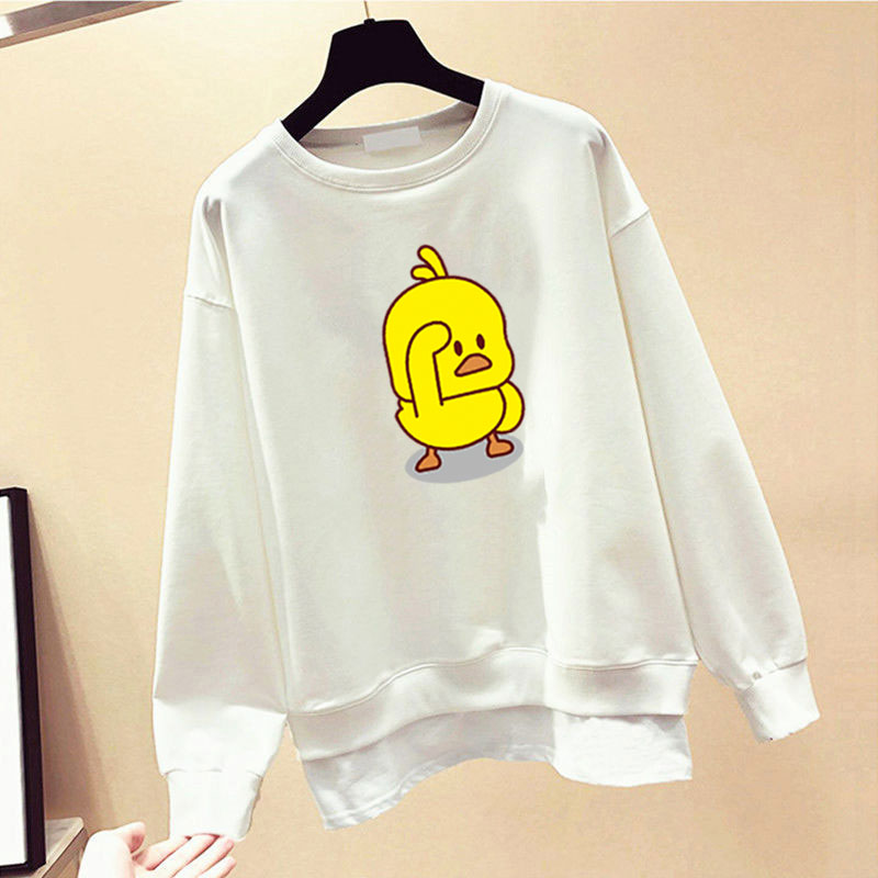 Áo Sweater Cotton Tay Dài Cổ Tròn In Hình Vịt Vàng Hoạt Hình 4 Màu Tùy Chọn Phong Cách Hàn Quốc Thời Trang Cho Nữ