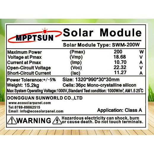Tấm Pin Năng Lượng Mặt Trời MPPT SUN 200W, Lắp Đặt Hệ Thống Điện Mặt Trời, Hệ Thống Điện Mặt Trời Cho Gia Đình
