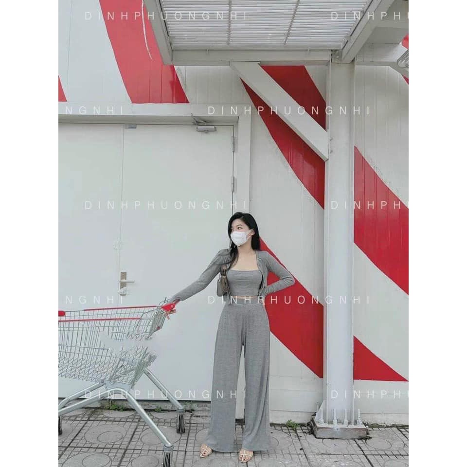 SET QUẦN SUÔNG ÁO CARDIGAN CÚCBỌC