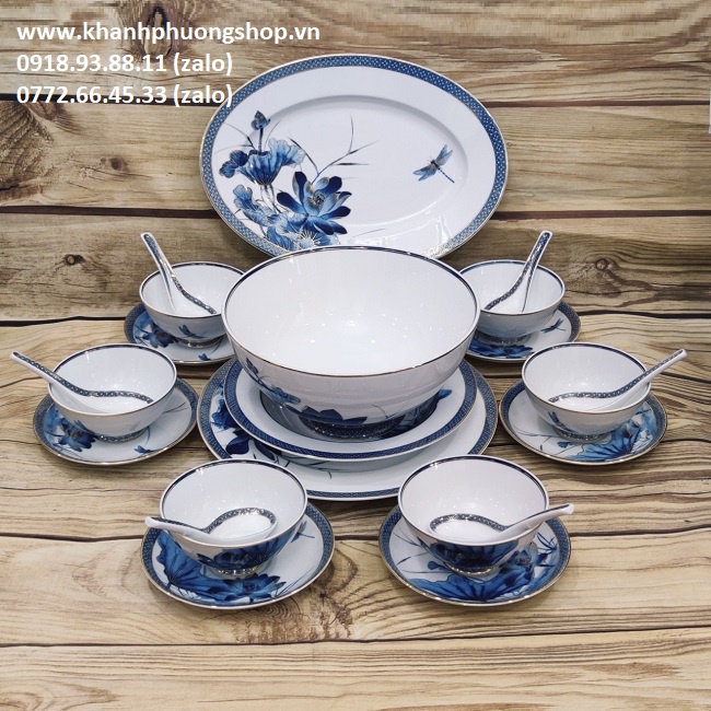 Bộ chén tô dĩa sứ Minh Long Hoàng Cung Sen Vàng - bộ chén tô dĩa sứ Minh Long