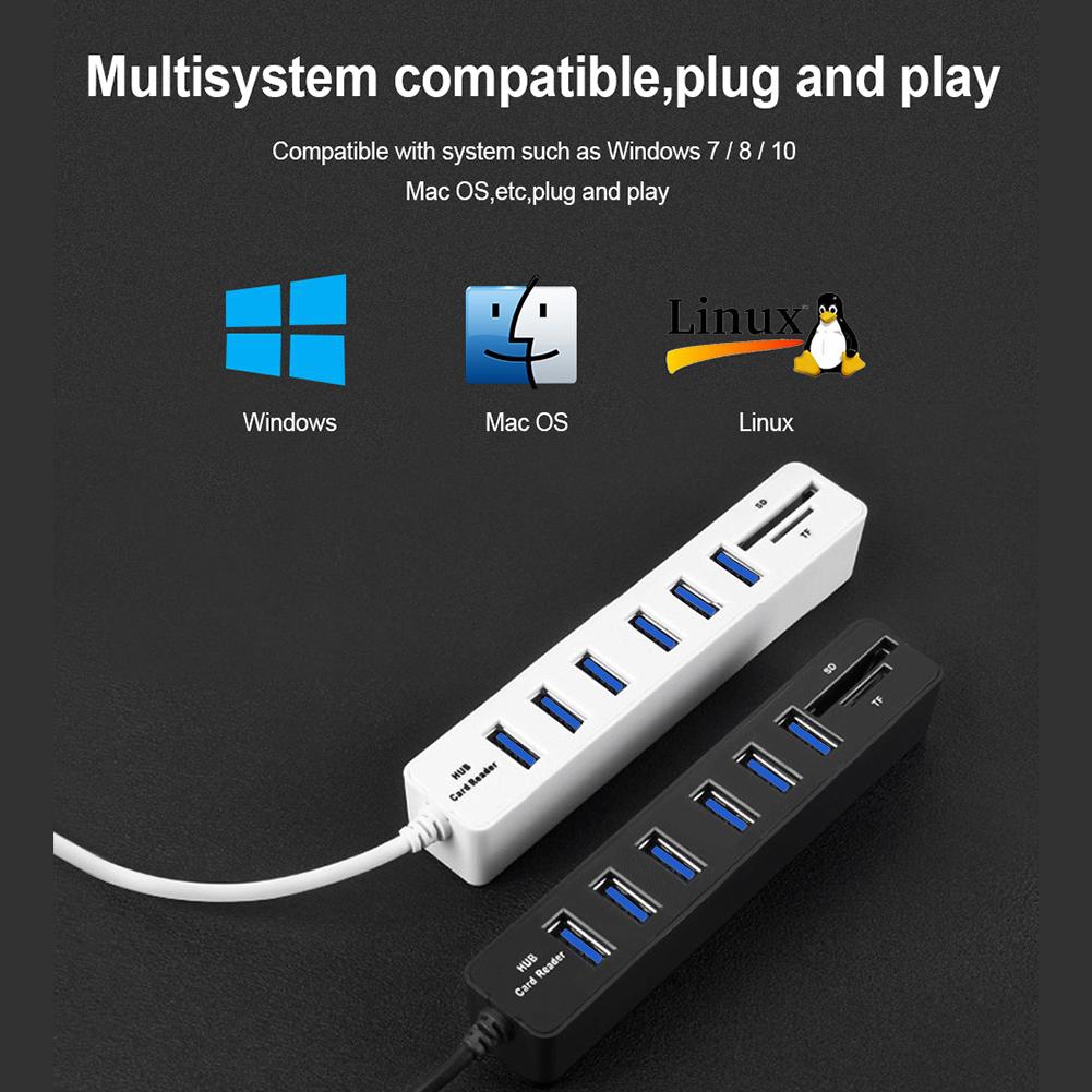 Multi USB Hub USB 2.0 Splitter tốc độ cao 6 cổng Đầu đọc thẻ SD TF Tất cả trong một cho phụ kiện máy tính PC