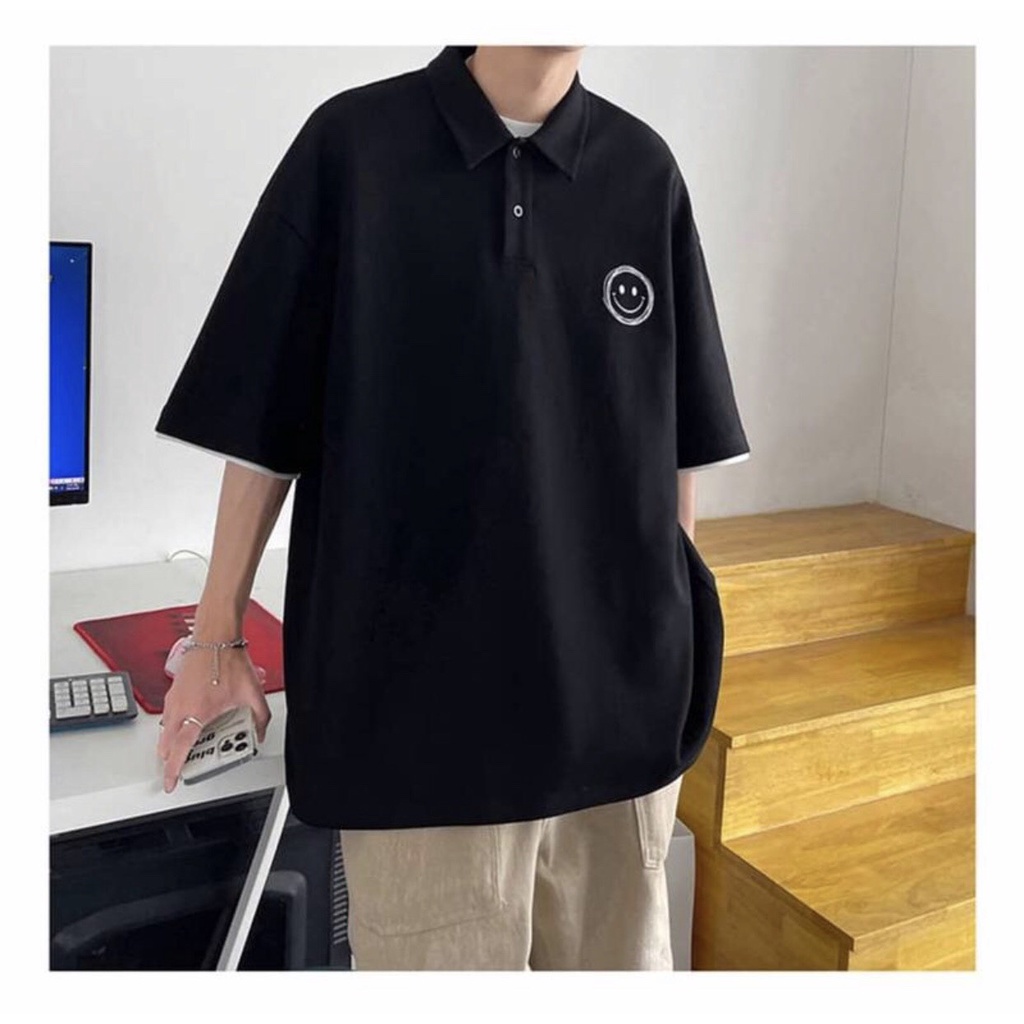 Áo POLO mặt cười FREESIZE from thụng tay lỡ dáng UNISEX phù hợp cho cả nam và nữ