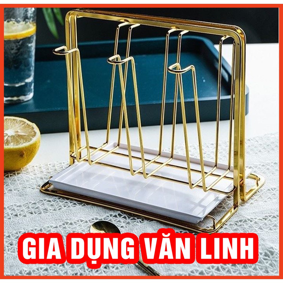 Giá úp cốc hợp kim mạ vàng kèm khay sang chảnh