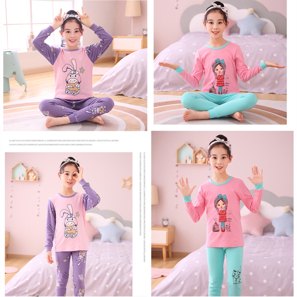 Bộ Đồ Ngủ Tay Dài Chất Liệu Cotton Thời Trang Xuân Thu Cho Bé Gái 100-160cm