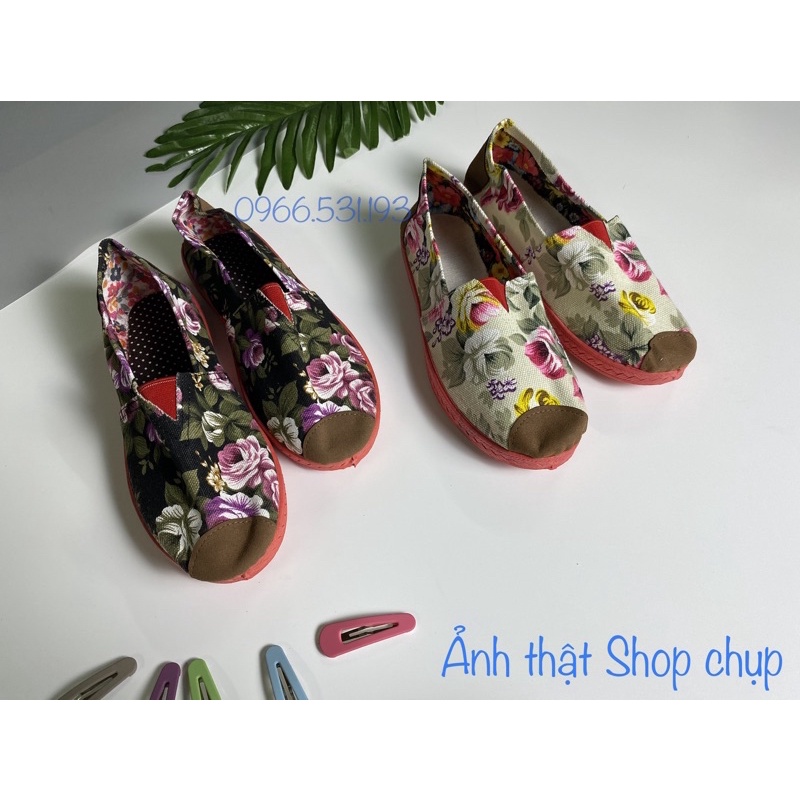 (Ảnh + video) Giày vải slip on hoa lá flowery