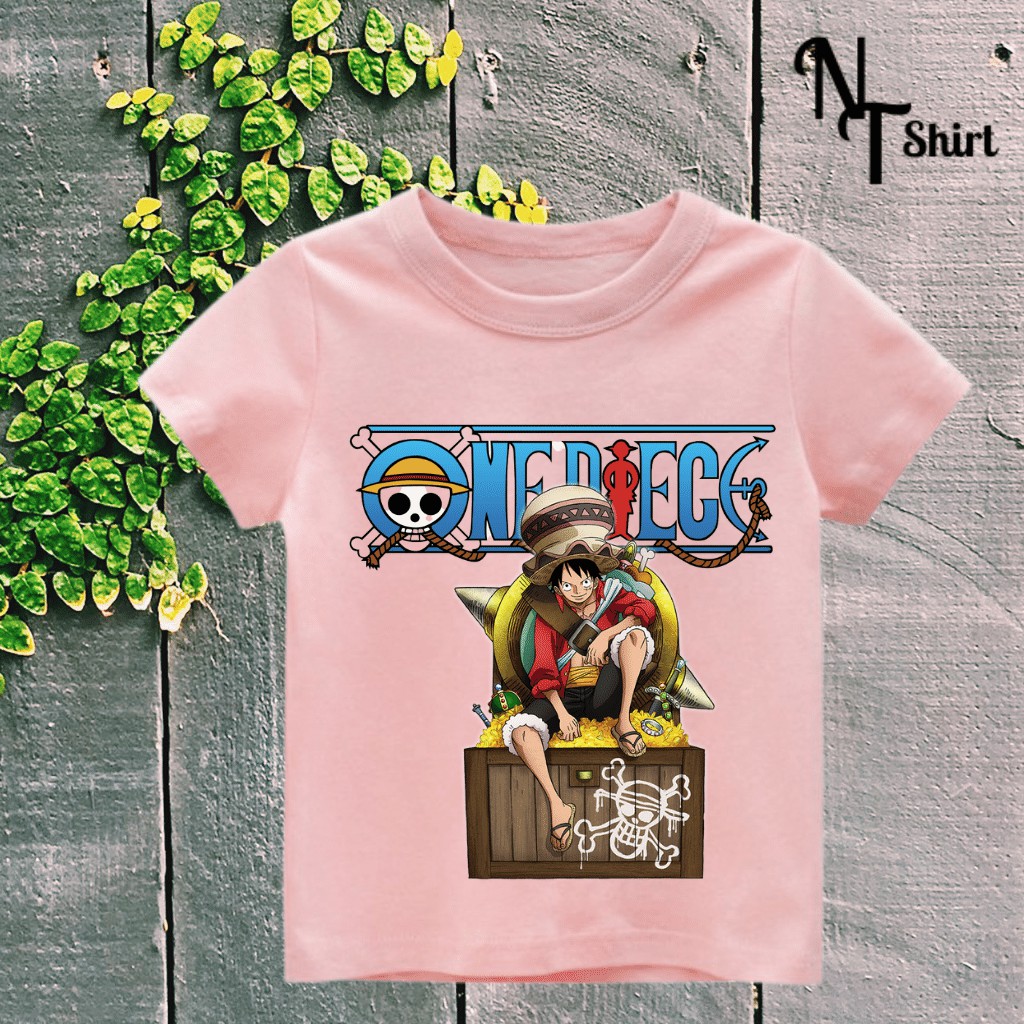 Áo phông bé trai in hình One Piece Luffy, Áo cotton xuất xịn mặc mát mịn hình in chất lượng 09