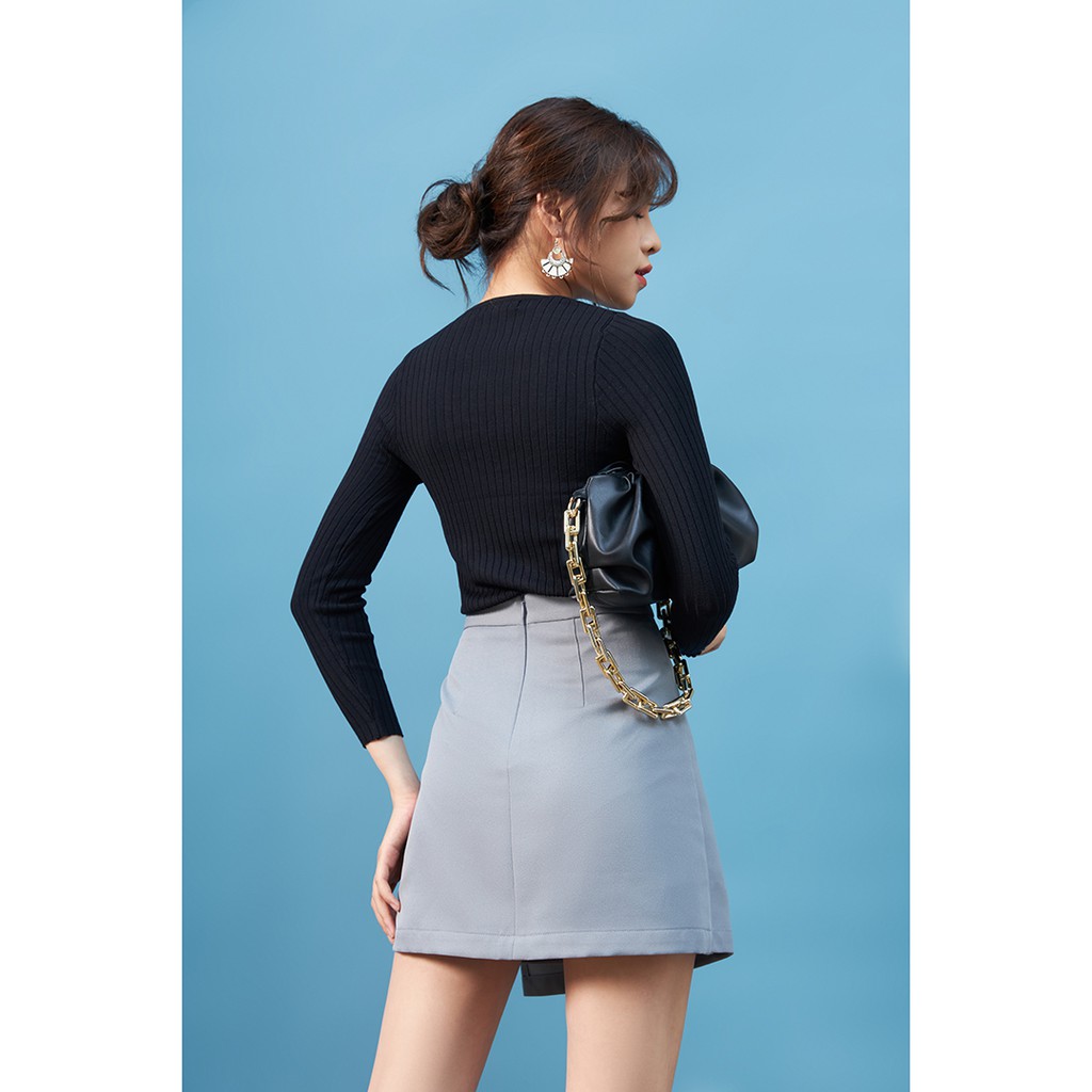 [Mã WABRLOW5 giảm 15% đơn 300K] Chân váy ngắn nữ 92WEAR màu ghi, đủ size, xẻ vạt có cúc bọc JAW0656 | BigBuy360 - bigbuy360.vn