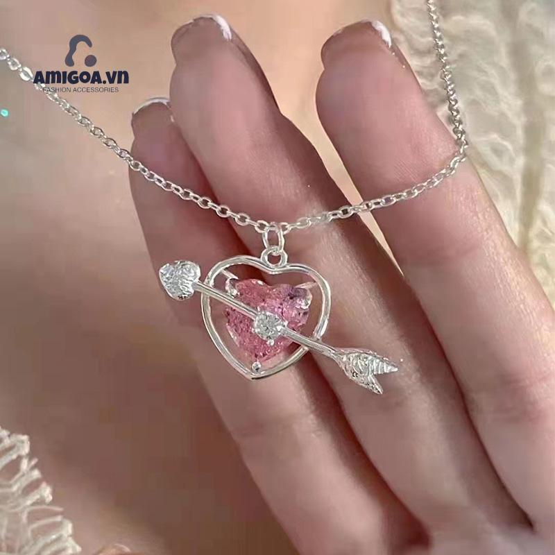 ✨✨Thời Trang Vòng cổ Hợp Kim Mặt Trái Tim Đính Đá Pha Lê