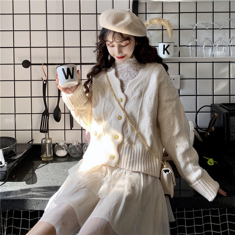 SUXI Áo khoác Cardigan dệt kim màu trơn tối giản dành cho phái đẹp