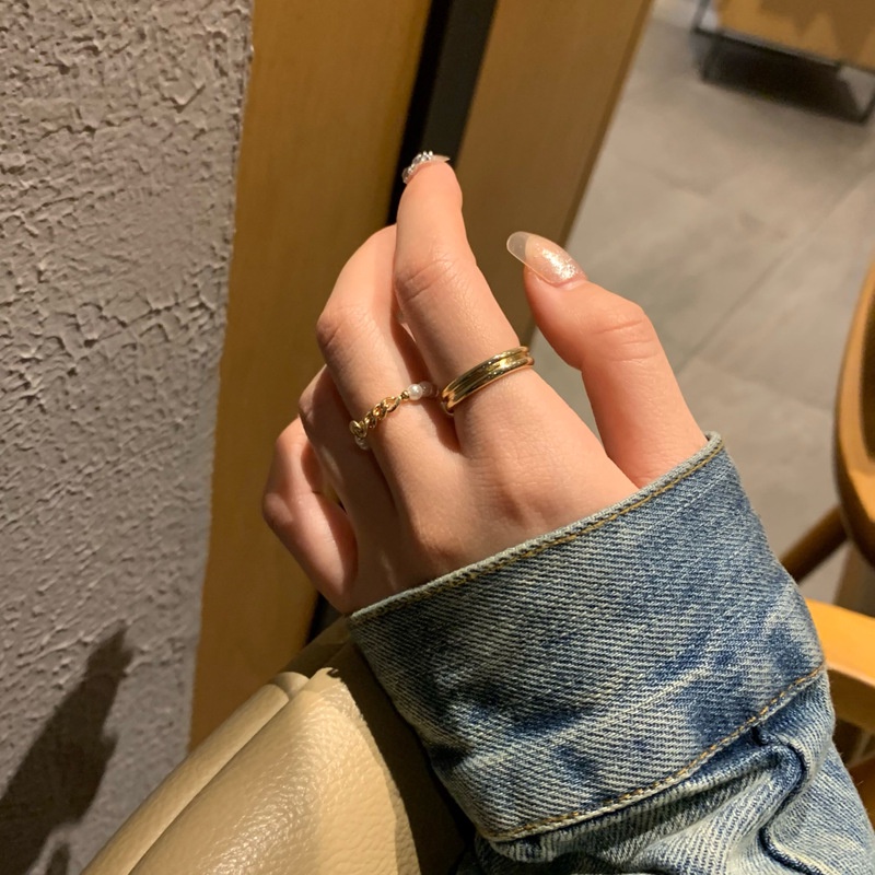 Bộ Nhẫn Kim Loại Đính Đá Opal Hồng Thời Trang Cho Nữ