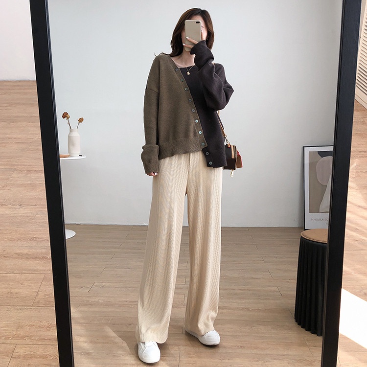 Áo dệt kim SUXI tay dài dáng rộng phối nút bất đối xứng kiểu hàn quốc thời trang mùa thu cho nữ