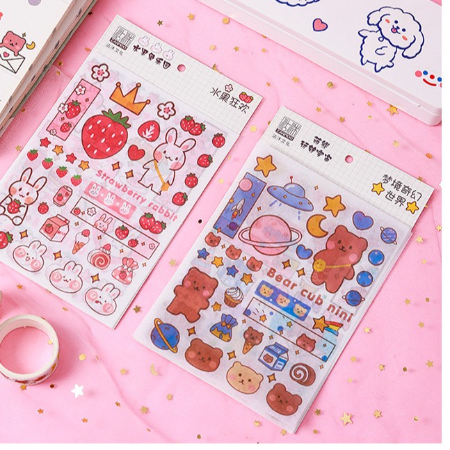 Set 4 tấm Sticker trang trí kệ, tủ, sách, vở...siêu xinh, nhiều hình.