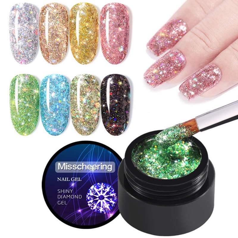 Gel Sơn Móng Tay Kim Tuyến Lấp Lánh Không Cần Dùng Keo
