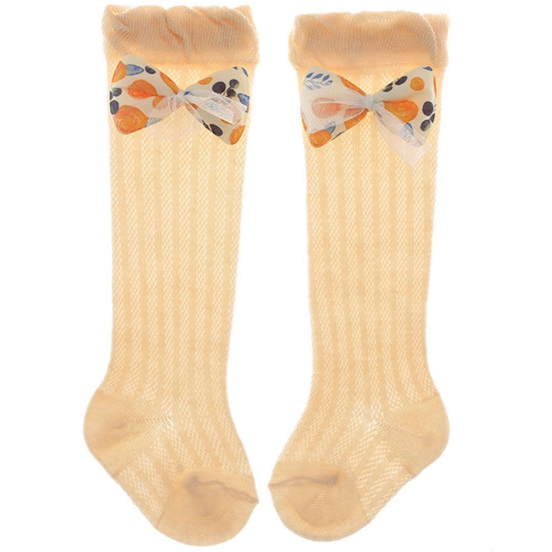 Tất Lưới Mỏng Cao Qua Gối Phối Nơ In Hoa Dễ Thương Cho Bé Gái Sơ Sinh