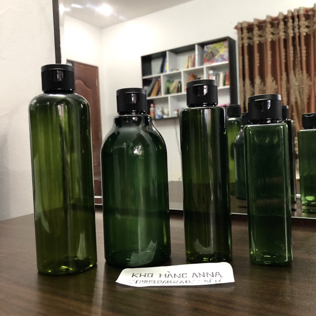 Chai nhựa Xanh lá, xanh rêu 500ml/ 300ml/ 250ml/ 200ml/ 150ml/ 100ml- Chai Pet xanh xịt sương, vòi nhấn giọt, nắp đen