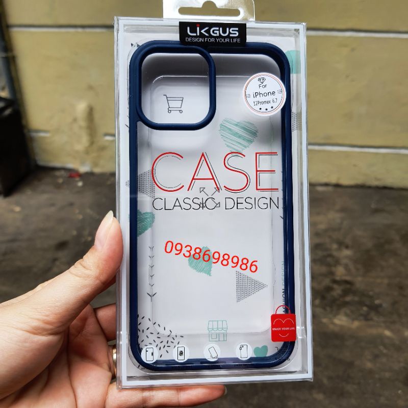 Ốp lưng likgus trong suốt viền màu bo iPhone 14 PRO MAX/13 pro max ,15 PRO  ,13 pro/12 / 12 Pro Max /11 pro mMAX