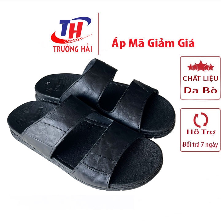 Dép Nam Đế cao 3cm da bò thật màu đen thời trang nam DNTH150