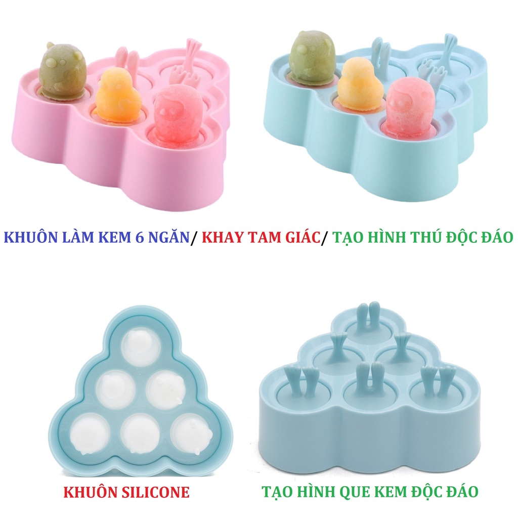 Khuôn làm kem 6 ngăn cao cấp tạo hình thú độc đáo khung tam giác