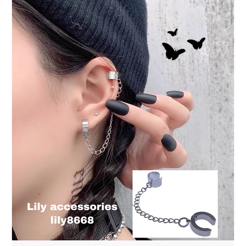 Chain Hoop Ear Cuff kẹp tai titan dây xích nam nữ không cần xỏ lỗ không gỉ không đen không dị ứng Unisex