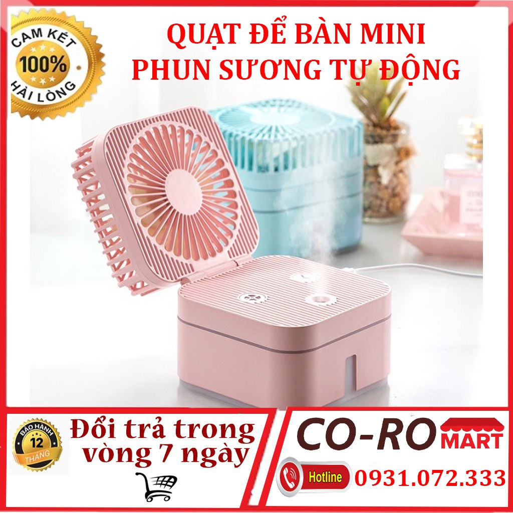 HOT HÈ 2021 Quạt Để Bàn Mini Phun Sương Tạo Ẩm Tự Động Có Đèn Ngủ Thông Minh