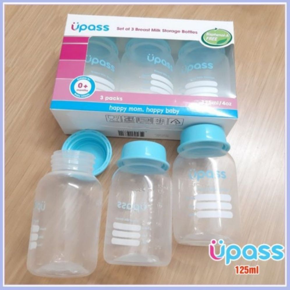 BỘ 3 BÌNH TRỮ SỮA MẸ cổ nhỏ 125ml UPASS UP0101W - Thái Lan