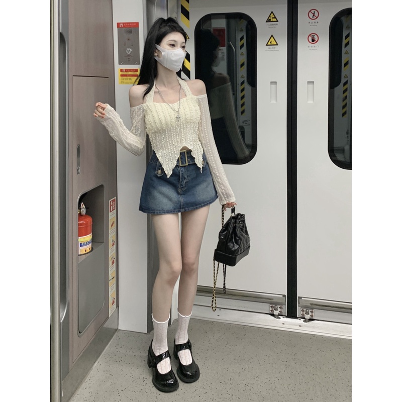 Áo Thun Tay Dài Lệch Vai Dáng Ôm Ngắn Thời Trang Quyến Rũ Cho Nữ