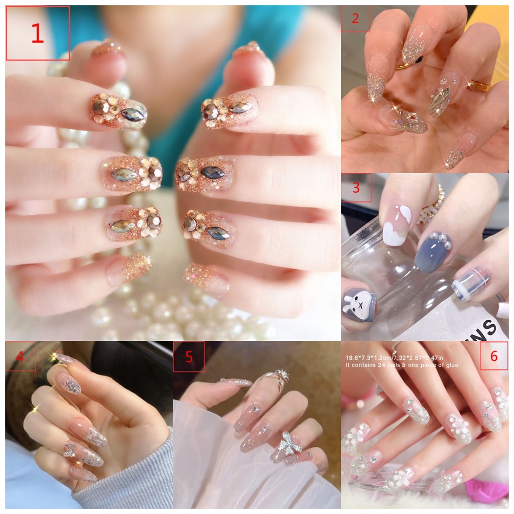 Set 24 Móng Tay Giả Đính Đá Trang Trí Toàn Diện Cho Cô Dâu