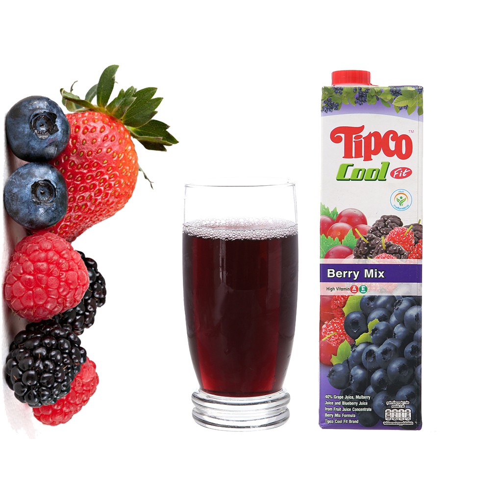 [Hộp 1 Lít – BERRY MIX] Nước ép Berry &amp; trái cây [Thailand] TIPCO Fruit Juice (halal)