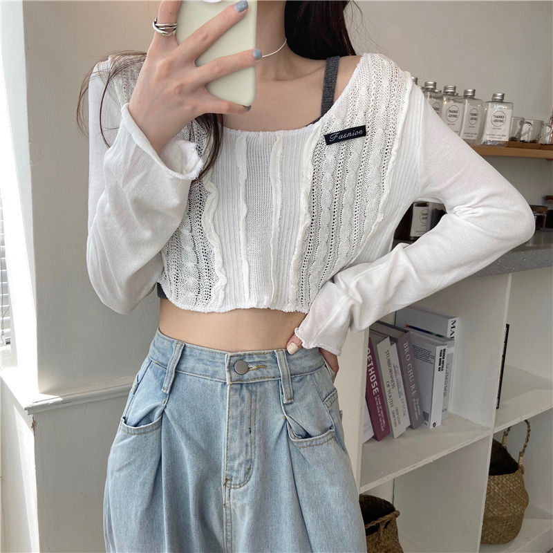 Áo kiểu dài tay phối màu xinh xắn thời trang cho nữ