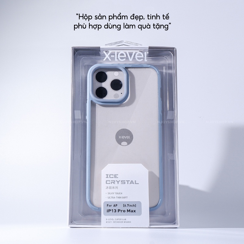 Ốp Trong Suốt Viền Màu X Level Ice Crystal Chống Ố Vàng Chống Sốc Cho 14 Pro Max 13 Pro Max 12 Pro Max Njoyshop