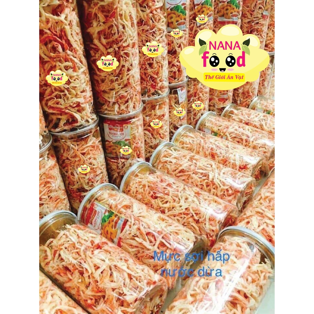 Mực hấp nước dừa xé sợi hũ 250gr NaNaFood, đồ ăn vặt ngon, vị đậm đà, đặc sản Đồng Nai