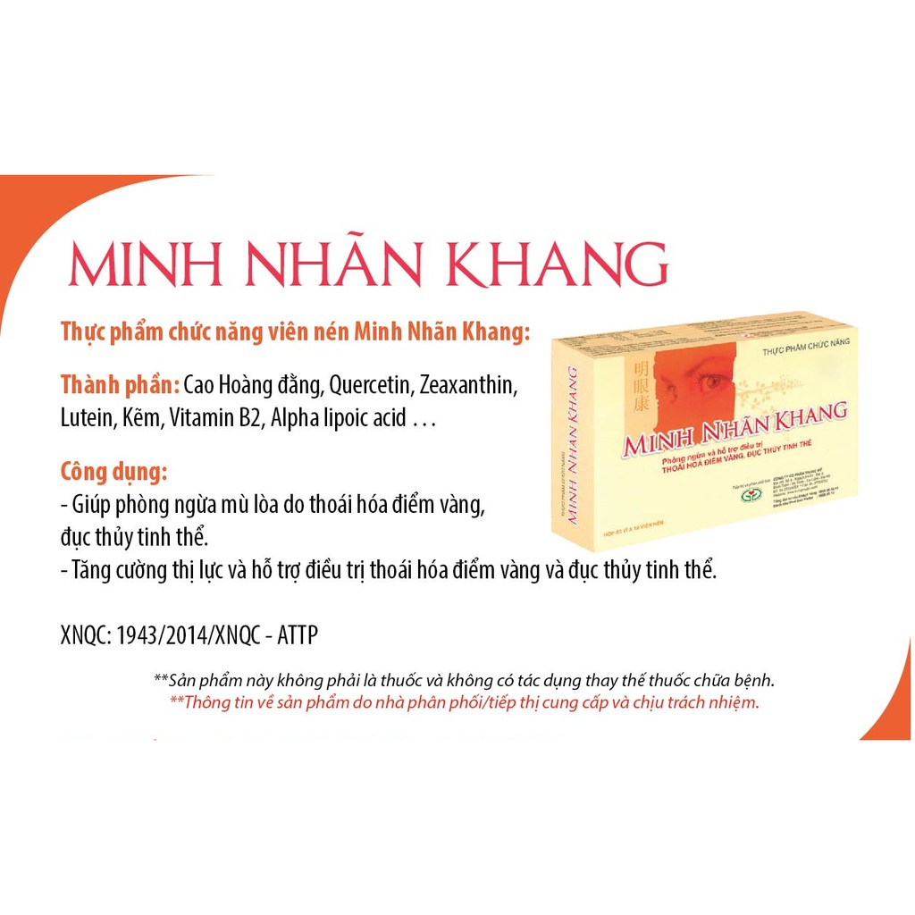 (CHÍNH HÃNG) Viên Uống Minh Nhãn Khang Hộp 30 Viên