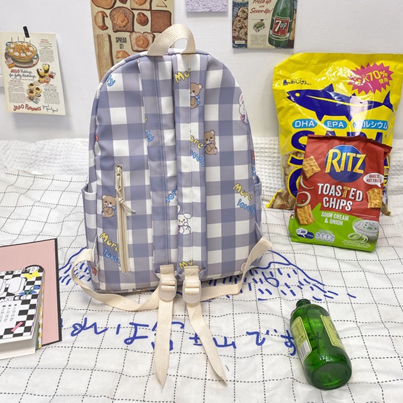 Balo IELGY size nhỏ kẻ sọc ca rô tươi tắn phong cách Hàn Quốc cho nữ