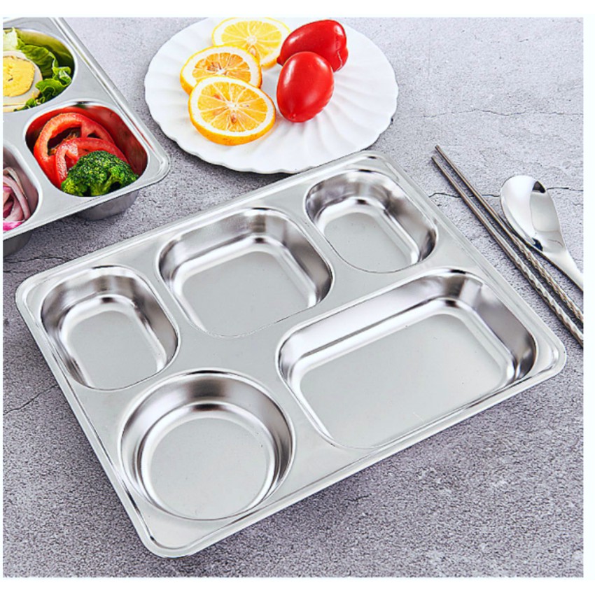 Khay cơm inox 5 ngăn 304 TẶNG KÈM MUỖNG INOX