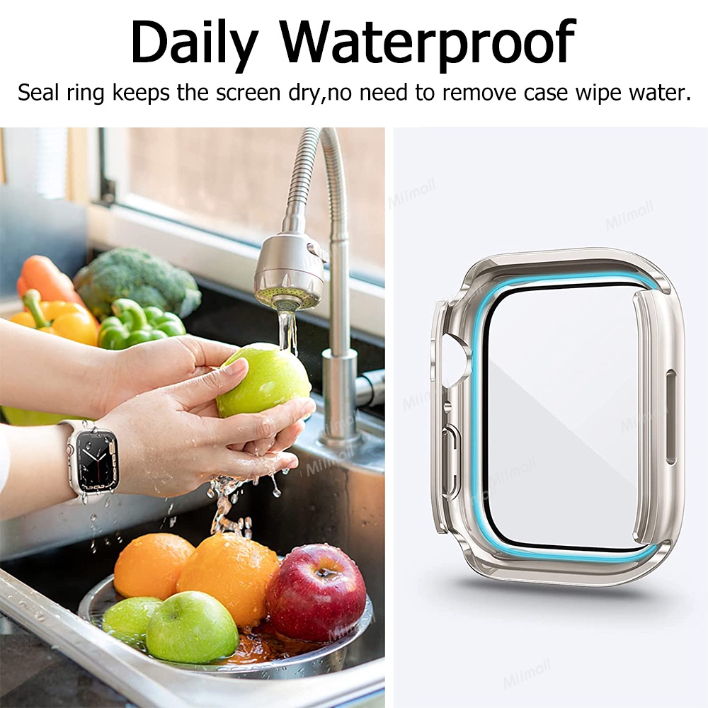 Ốp Bảo Vệ Mặt Đồng Hồ Thông Minh Chống Nước Kèm Kính Cường Lực Cho Apple Watch Series 8 / 7 41mm 45mm