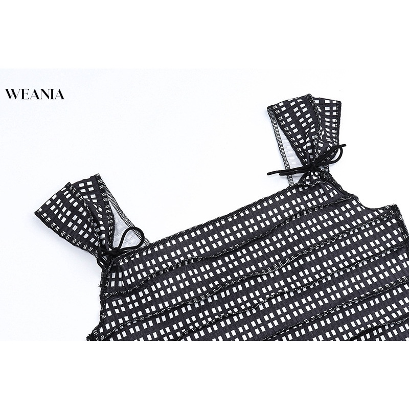 Áo tank top WEANIA hở lưng họa tiết sọc caro thời trang cho nữ