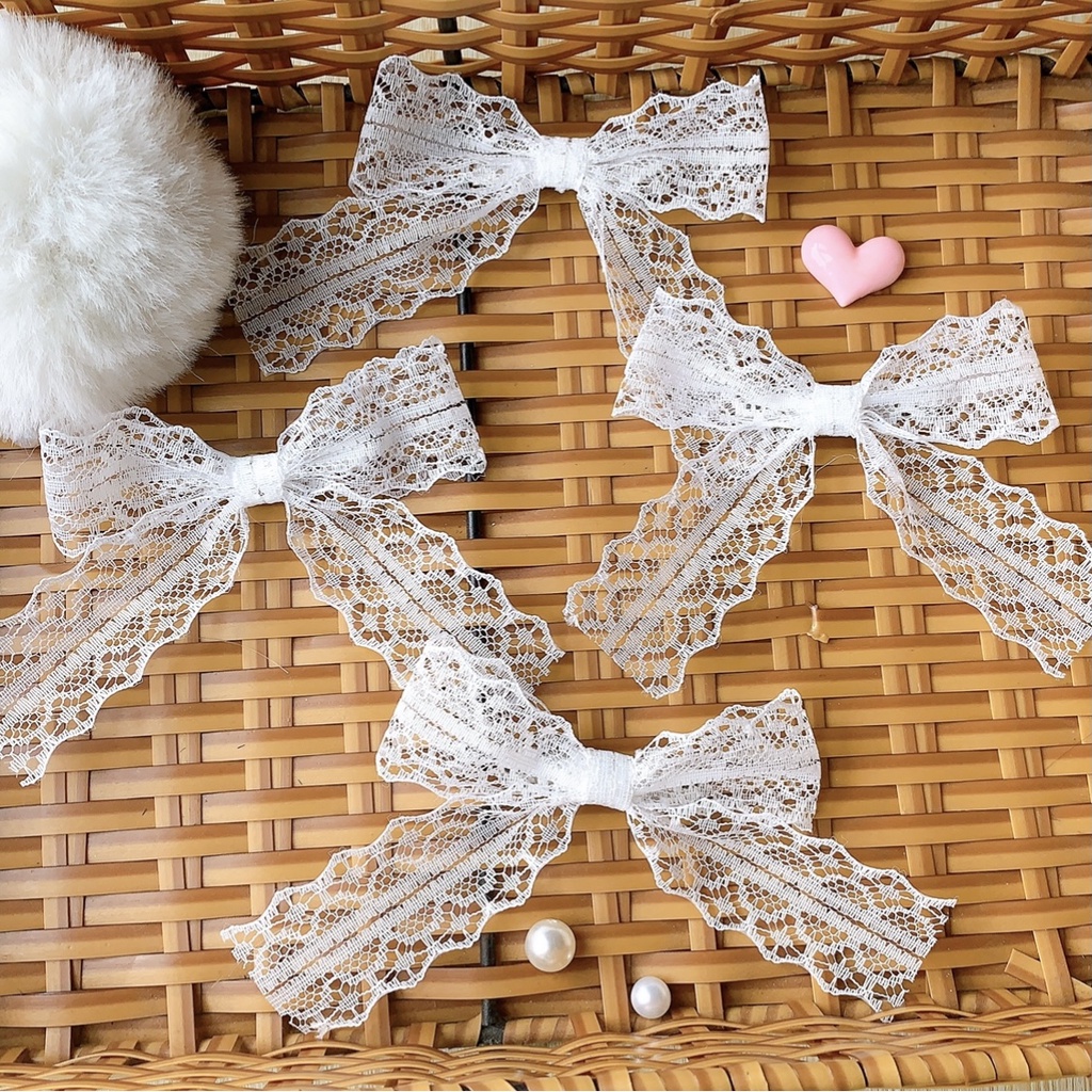Set 4 kẹp tóc nơ ren màu trắng phong cách nhật bản Lolita