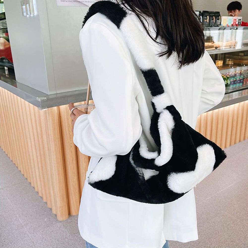 Túi xách lông nhung họa tiết trái tim / hoa nhiều màu sắc tùy chọn thời trang thu đông cho nữ